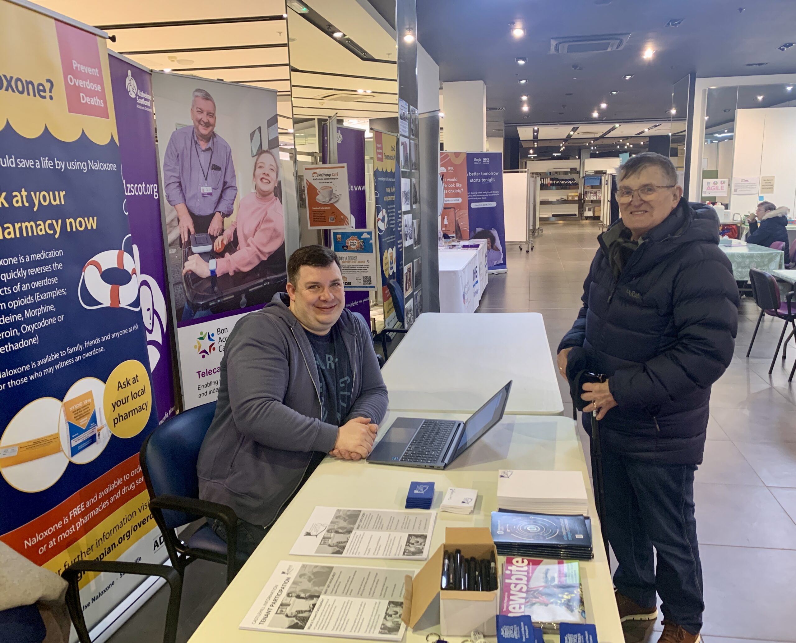 IMG_1654 Lewis and John at the NETRALT stand in the Vaccination Hub, Bon Accord Centre, Aberdeen