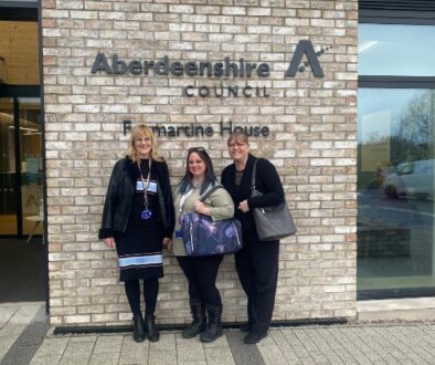 3 NETRALT colleagues standing outside Formartine House